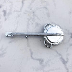 Vintage Men&#39;s Belt Buckle Banjo Solid Brass Chrome Plated 1978