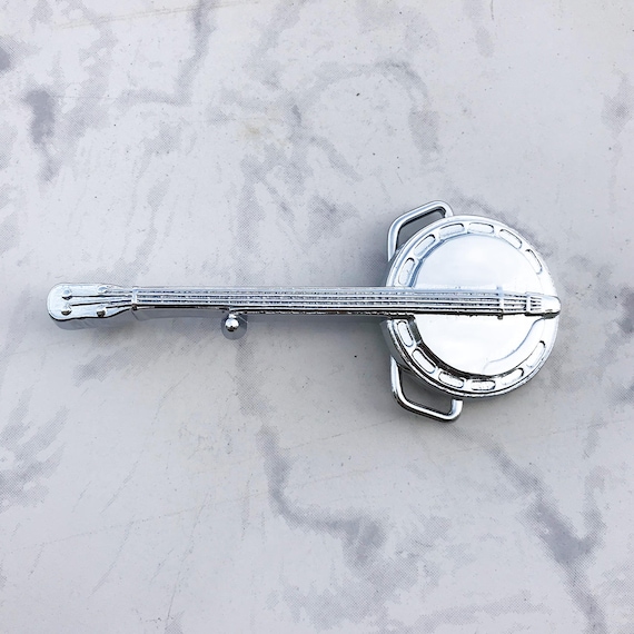 Vintage Men/'s Belt Buckle Banjo Solid Brass Chrome Plated 1978
