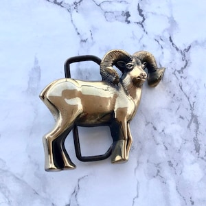 Vintage Belt Buckle Ram Goat Full Body  Solid Brass 1978 Baron Buckles