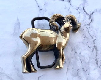 Vintage Belt Buckle Ram Goat Full Body  Solid Brass 1978 Baron Buckles