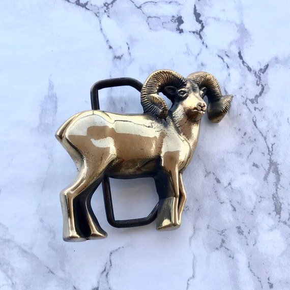 Vintage Belt Buckle Ram Goat Full Body Solid Brass 1978 