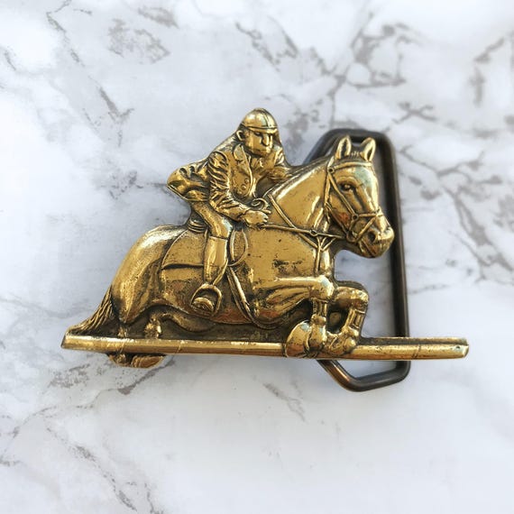 Vintage Belt Buckle Horseback Riding Solid Brass 1978 Baron 