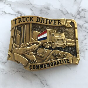Vintage Belt Buckle Truck Driver Commemorative Solid Brass 1984 Baron Buckle Limited Edition