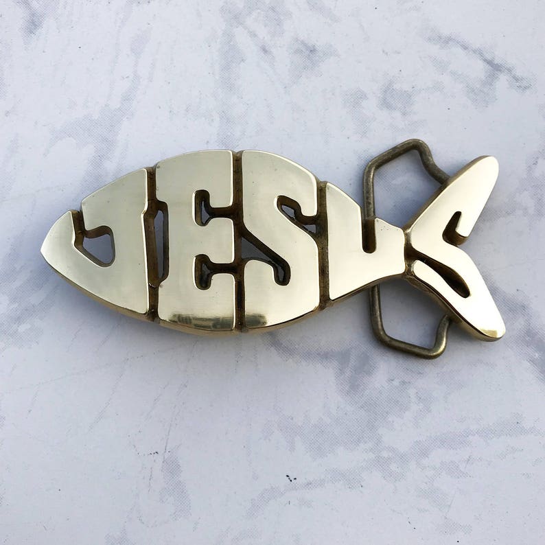 Vintage Men's Belt Buckle Jesus Fish Solid Brass Baron Etsy