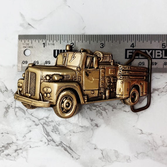 Vintage Men's Belt Buckle Fire Truck Solid Brass … - image 5