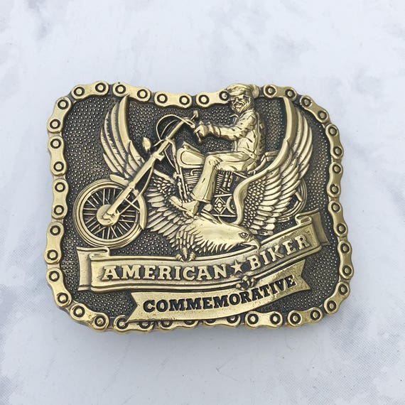 Vintage Men's Belt Buckle Biker Commemorative Solid Brass | Etsy