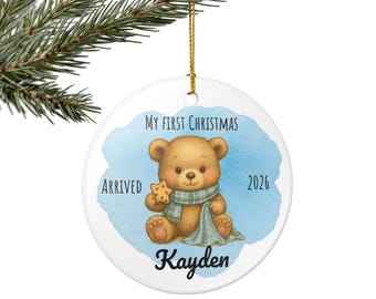 Adorno navideño personalizado "Mi primera Navidad 2026", osito de peluche con nombre personalizado, regalo navideño para recién nacidos.