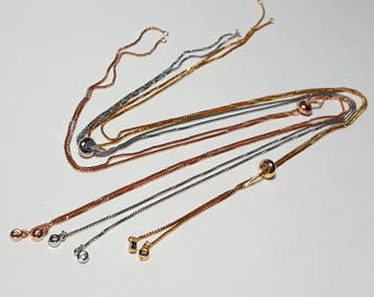 Sliding Adjustable Necklace Making no tarnish Silver Gold Box Chain With Slider Clasp bolo Necklace Half finshed Slide necklace crystal end