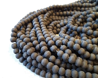 60 Black Matte Sea Glass Beads 6mm frosted beach glass round