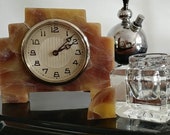 Small ART DECO Desk Clock , Glass Inkwell and Pen holder - Bakelite- Beautiful
