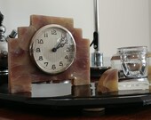 Small ART DECO Desk Clock , Glass Inkwell and Pen holder - Bakelite- Beautiful