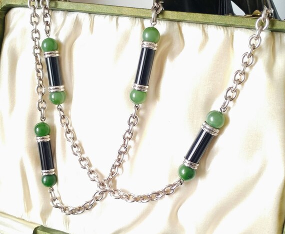 ART DECO CONTINENTAL Silver Chain Necklace