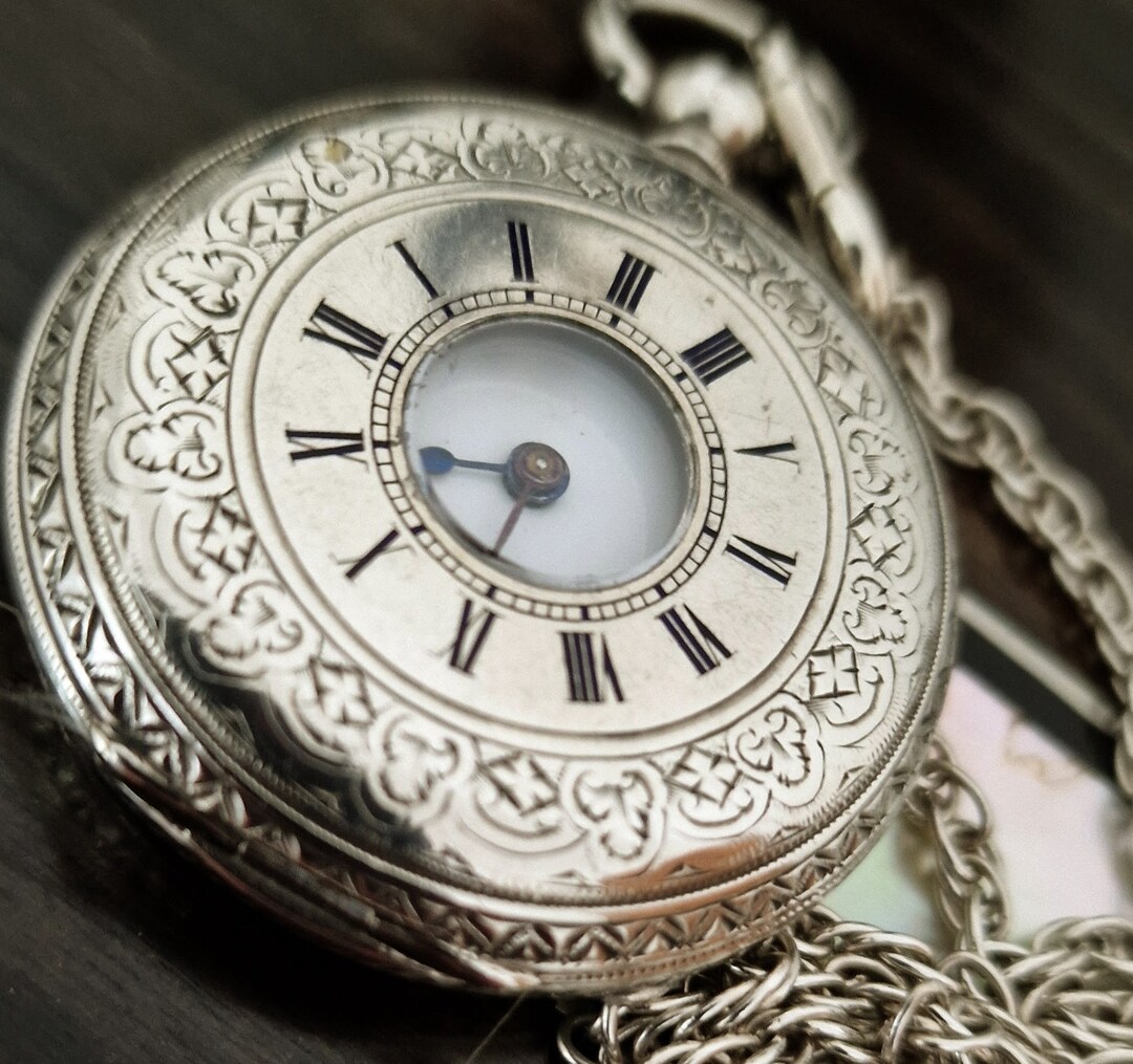ANTIQUE Half Hunter Silver Pocket Watch and Fancy Chain - Etsy