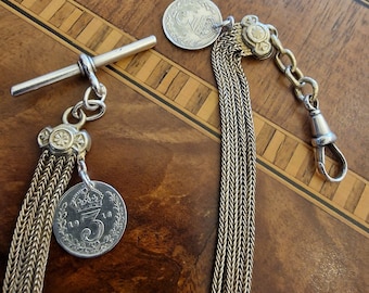 1900S FANCY ALBERT POCKET Watch Chain - Continental Silver