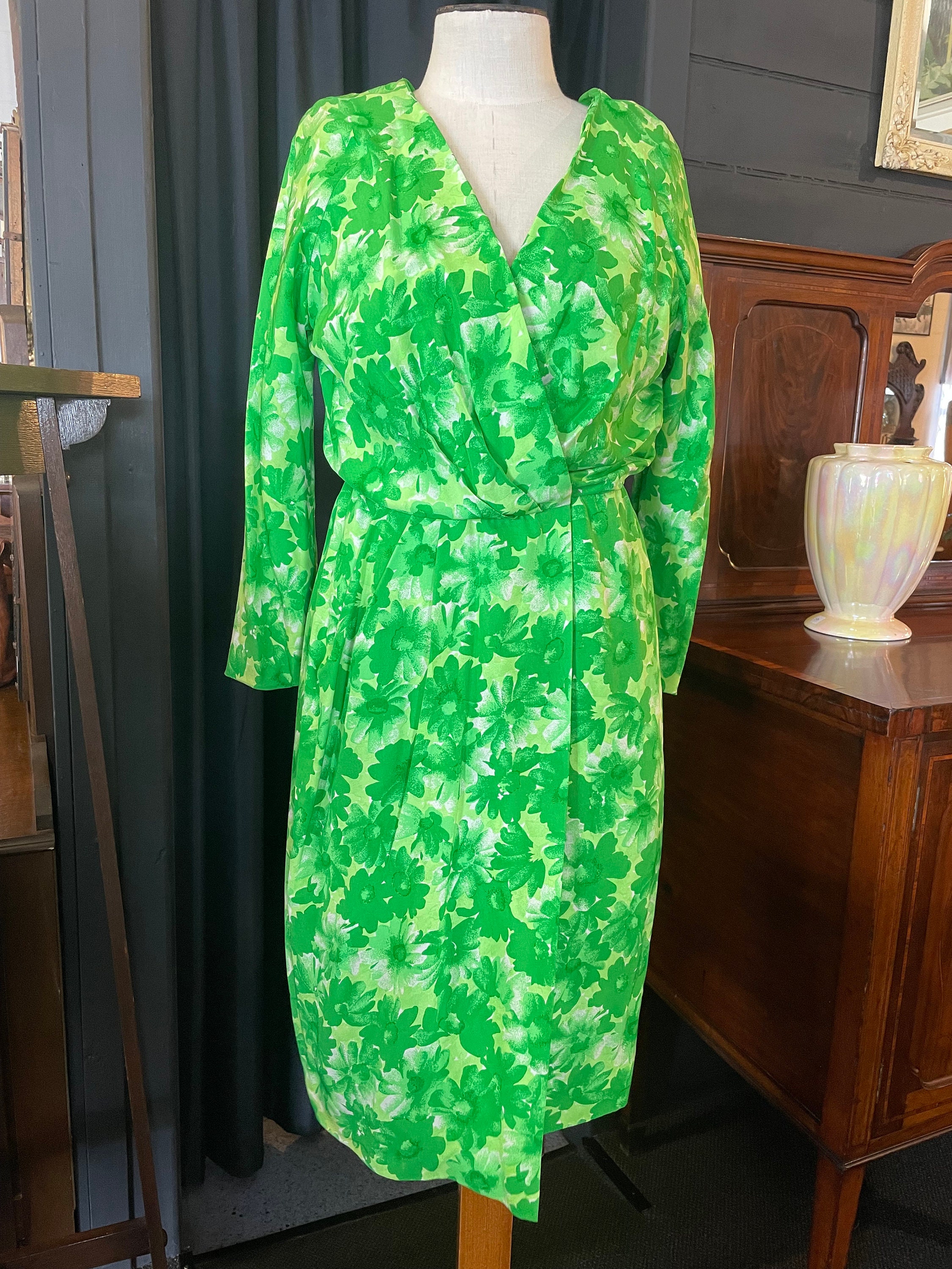 Givenchy Silk Wrap Dress Green Floral 1980s - Etsy