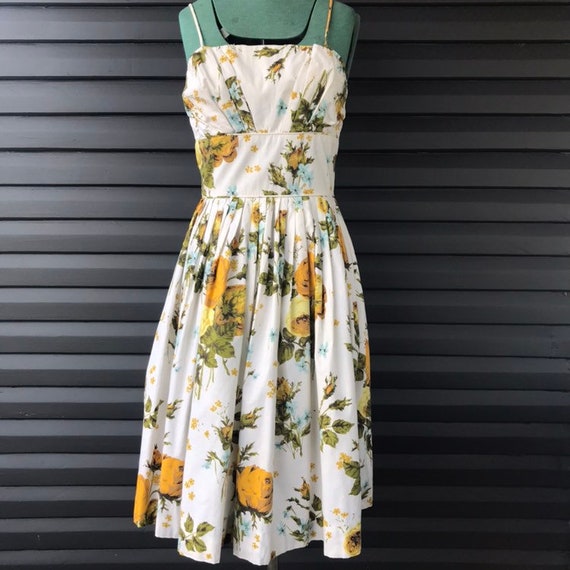 1950's Cotton Floral Day Dress - Homemade