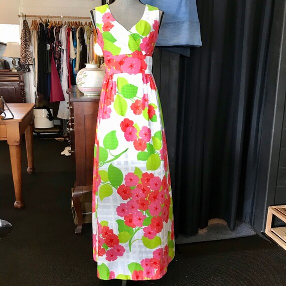 Vintage 1960’s Cotton Floral Maxi Dress by Malia o