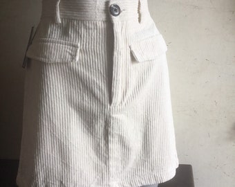 1990s Off White Corduroy A-line Mini Skirt