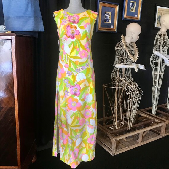 Vintage 1960’s Psychedelic Floral Cotton Maxi Dres