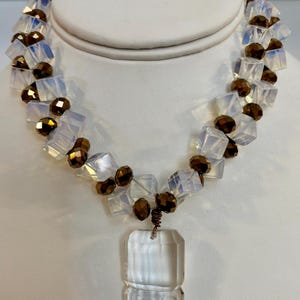 Double Stranded 15&quot; Moonstone and Bronze Swarovski Crystal Choker with Leaded Glass Chandelier Pendant.... &quot;Putting on the Ritz&quot;.