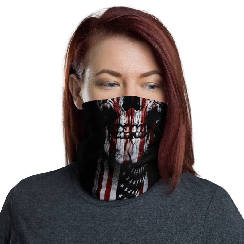 Skull Face Neck Gaiter / American Flag Neck Gaiter / USA Flag Etsy