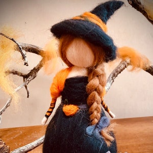 Needle Felted Pumpkin Witch for Halloween, Waldorf inspired, home decor, fall autumn nature table