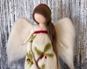 Needle Felt Holly Angel Tree Topper, Waldorf inspired, Christmas tree