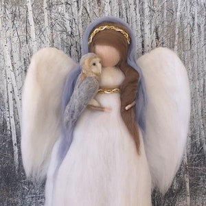 Needle Felt Angel with Owl Tree Topper, Christmas, gift, wool