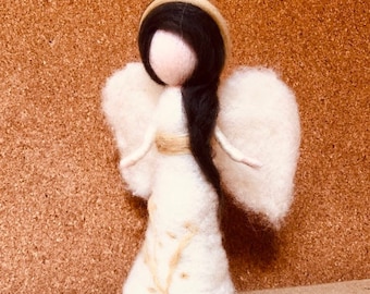 Needle Felt Standalone Angel White and Gold, Christmas, home decor, gift, Waldorf inspired.