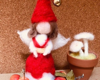 Needle Felt Red Christmas Fairy, Waldorf Inspired, 100% wool