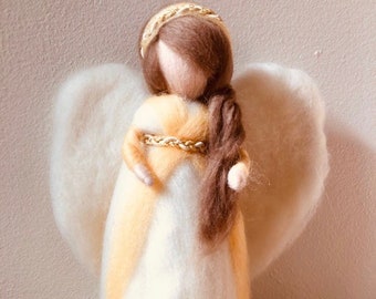 Needle Felted Angel Christmas Tree Topper - Waldorf inspired