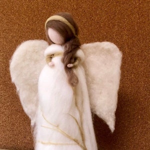 Needle Felt Standalone Angel, Christmas, waldorf inspired, white and gold