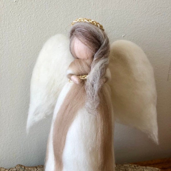 Needle Felted Angel Christmas Tree Topper - Waldorf inspired