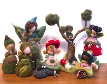 The little fairy forest collection, needle felted Waldorf inspired dolls, fairies, elves, mushrooms