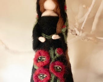 Mystic eye flowers figurine,surreal celestial botanical decor,gothic, altar, mantel, evil eye art, vintage decor