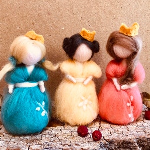 Waldorf inspired 3 little princesses needle felt, nature table, pretend play