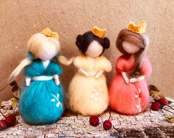 Waldorf inspired 3 little princesses needle felt, nature table, pretend play