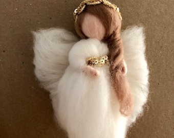 Christmas Needle Felted Guardian Angel Fairy Ornament (tree, grieving, protection, comfort, Christmas, valentines gift)