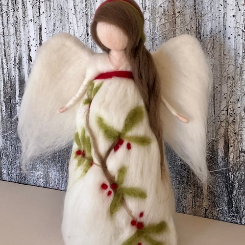 Needle Felt Holly Angel Tree Topper Waldorf Inspired Etsy