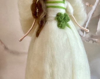 Needle felted stand alone St Patrick fairy/angel, Waldorf inspired