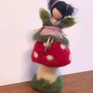 Forest fairy on a mushroom, needle felt, Waldorf inspired, nature table, children’s room decor