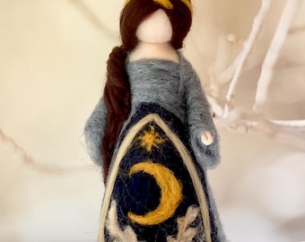 Moon tarot card fairy goddess figurine, altar, mantel, celestial vintage decor