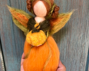 Needle Felted Pumpkin/Autumn/Fall Fairy - Waldorf inspired, autumn nature table, Halloween decoration, home decor