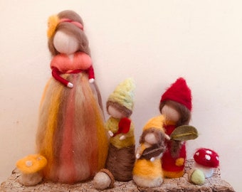 Needle felt fall nature table waldorf inspired with lady fall and 3 children