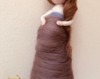 Waldorf inspired needle felt figurine expecting mother, mother to be, baby, nursery, 100% wool, custom order available