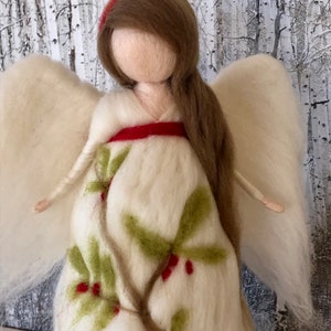 Needle Felt Holly Angel Tree Topper, Waldorf inspired, Christmas tree zdjęcie 2