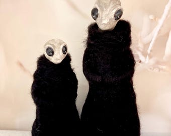 Ancient Alien, Celestial guardian Clay and Wool figurine, Halloween decor, UFO, Roswell, bookshelf decor, fantasy, science fiction book nook