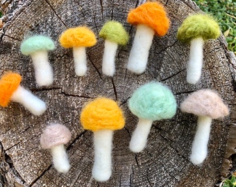 5 little needle felted mushrooms