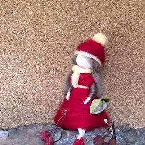 Waldorf Winter red fairy needle felt christmas ornement