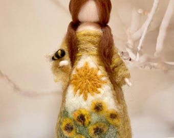 Sun fairy goddess figurine, litha altar, summer solstice, celestial vintage botanical decor, summer decor, bee